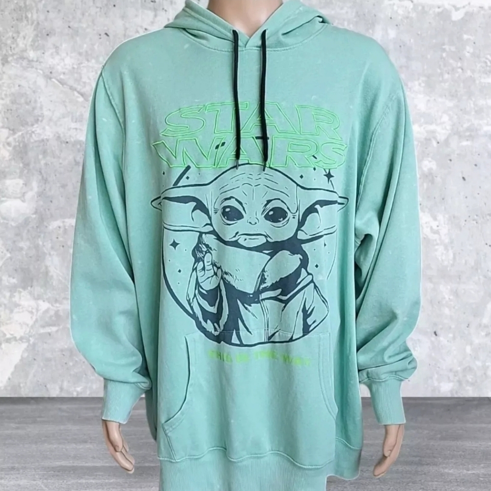 Star Wars Sweatshirt Mens XXXL 3XL Green Hoodie Mandalorian Baby Yoda Streetwear